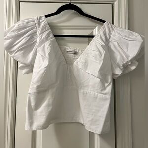 Abercrombie & Fitch Drama Puff Sleeve Poplin Top White size Large